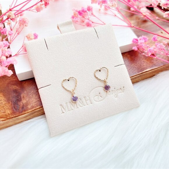 New Sparkly Heart Stud Earrings with Cubic Zirconia Charm | Handmade in BC - Picture 1 of 3